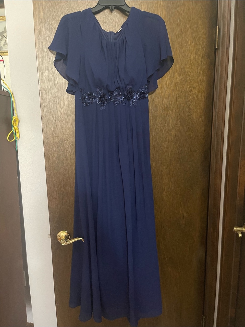 Navy Blue Embellished Waist Maxi Dress